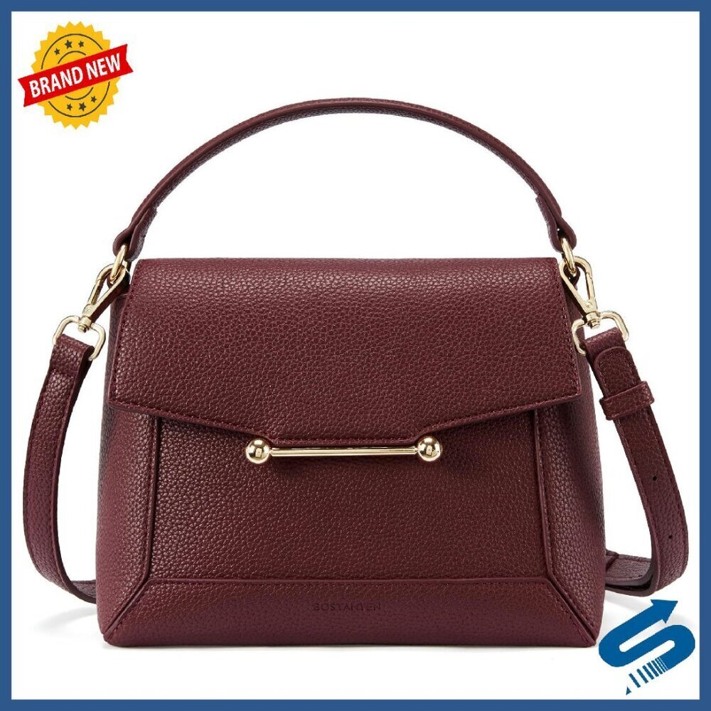 Small Vegan Leather Crossbody Bag with Top Handle & Magnetic Flap